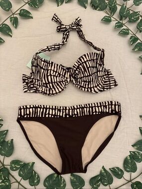 MARINA Black and Cream Abstract Halter Bikini Set